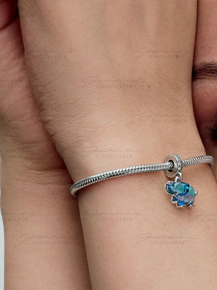 Charm Pandora - Pendente Elefante Vetro di Murano Blu Charm