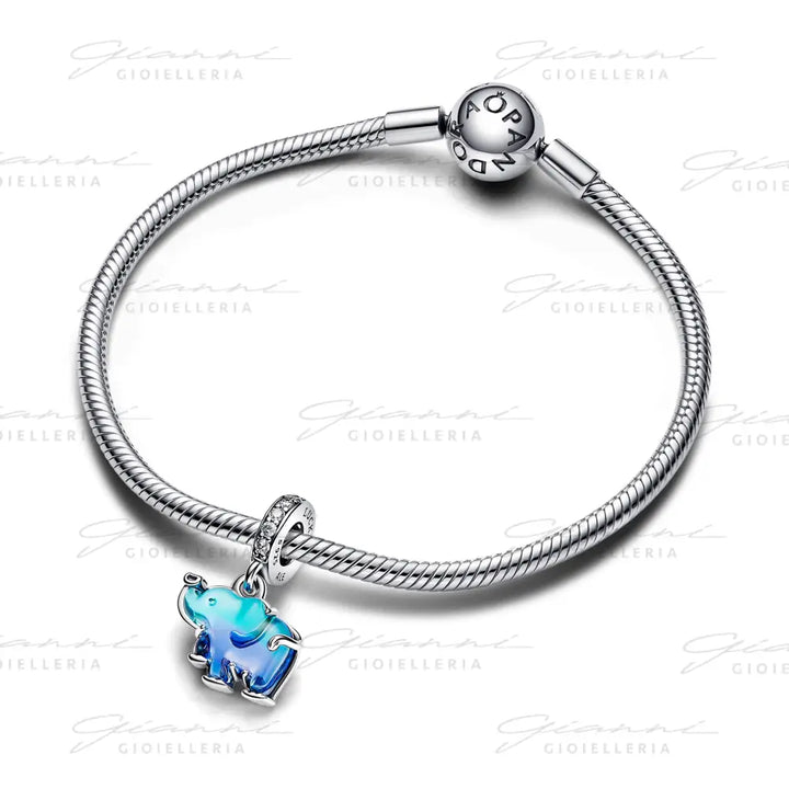 Charm Pandora - Pendente Elefante Vetro di Murano Blu Charm