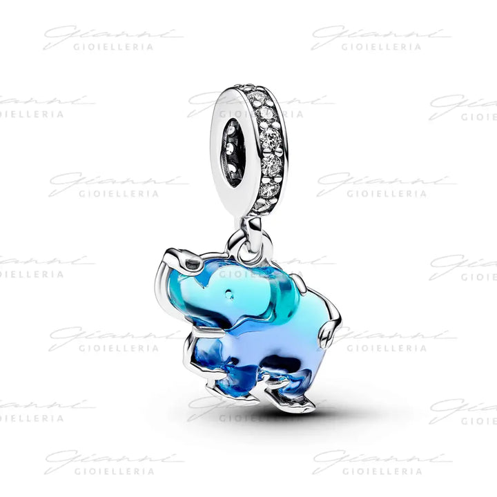 Charm Pandora - Pendente Elefante Vetro di Murano Blu Charm