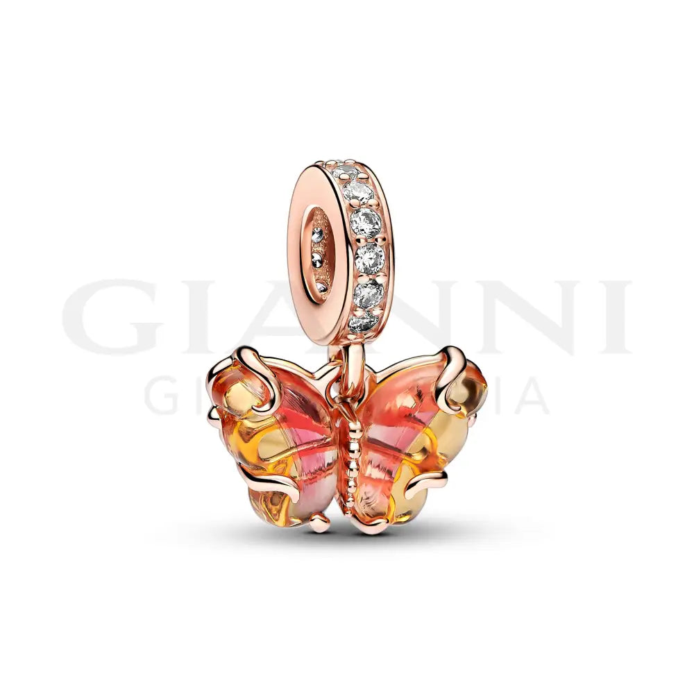 Charm Pandora - Pendente Farfalla Vetro di Murano Arancione e Rosa Charm