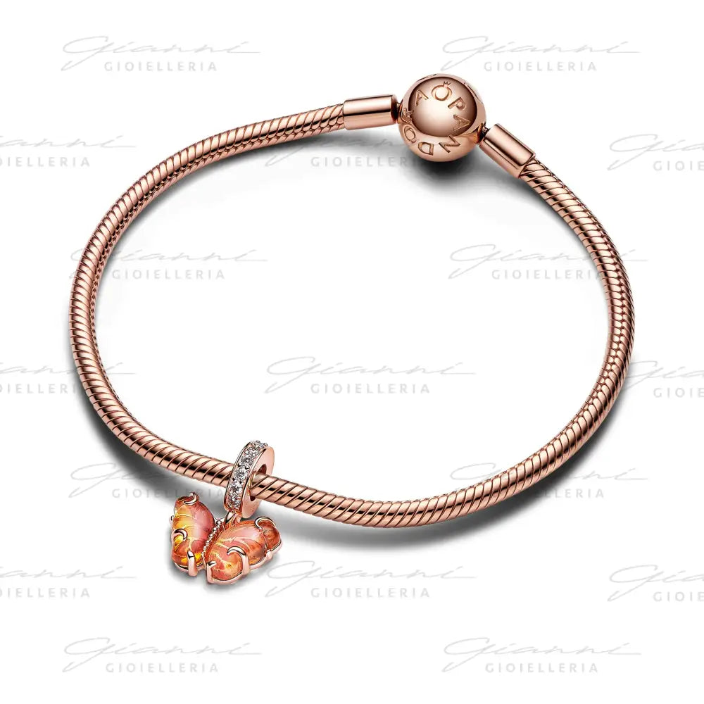 Charm Pandora - Pendente Farfalla Vetro di Murano Arancione e Rosa Charm