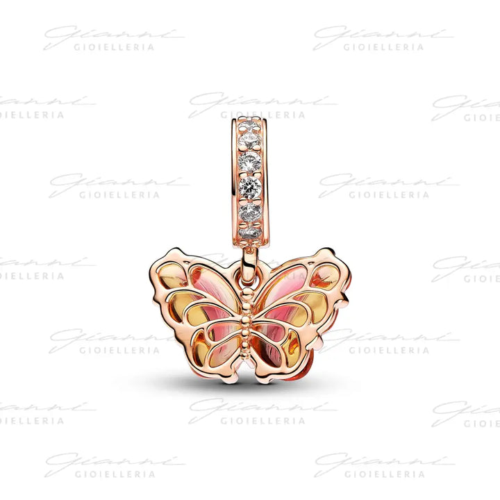 Charm Pandora - Pendente Farfalla Vetro di Murano Arancione e Rosa Charm
