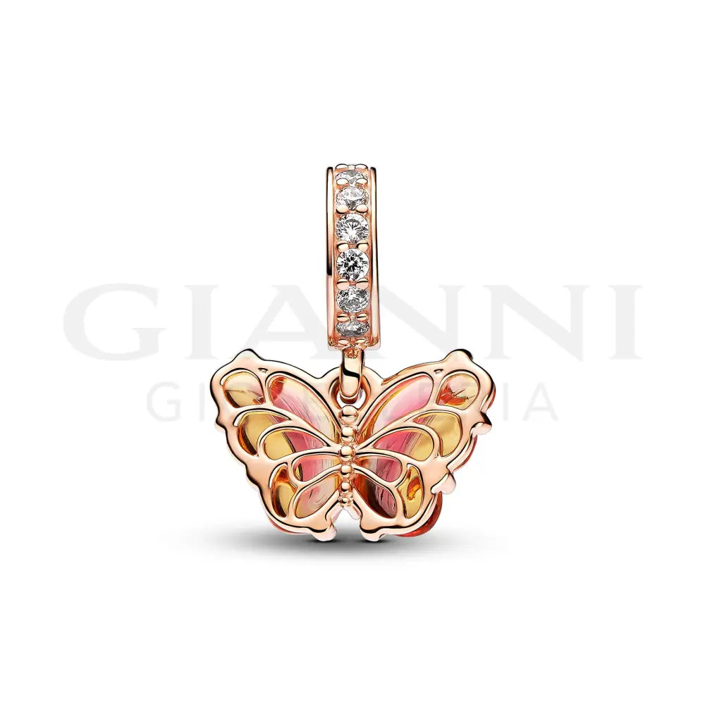Charm Pandora - Pendente Farfalla Vetro di Murano Arancione e Rosa Charm