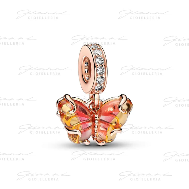 Charm Pandora - Pendente Farfalla Vetro di Murano Arancione e Rosa Charm