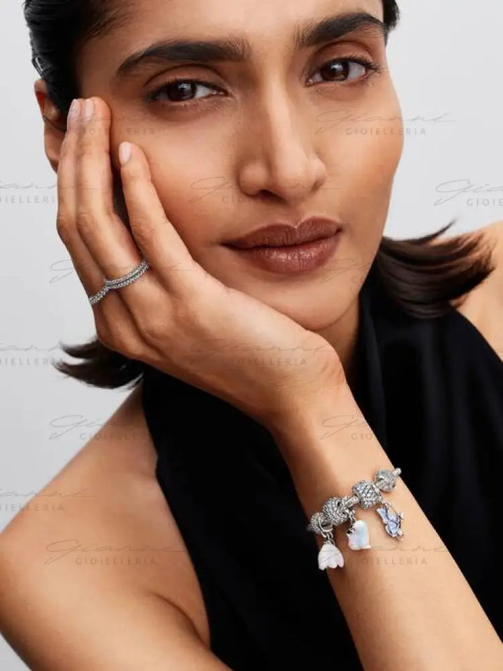 Charm Pandora - Pendente Fiore Bucaneve Vetro di Murano Charm