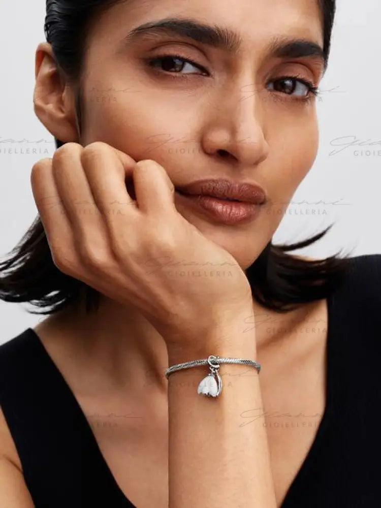 Charm Pandora - Pendente Fiore Bucaneve Vetro di Murano Charm