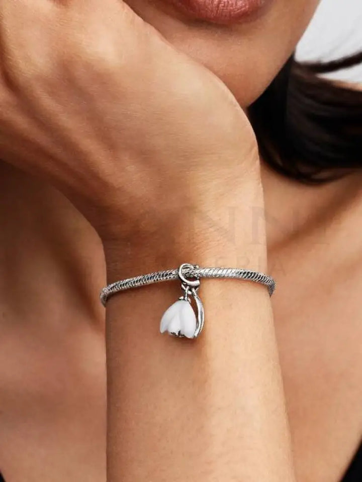 Charm Pandora - Pendente Fiore Bucaneve Vetro di Murano Charm