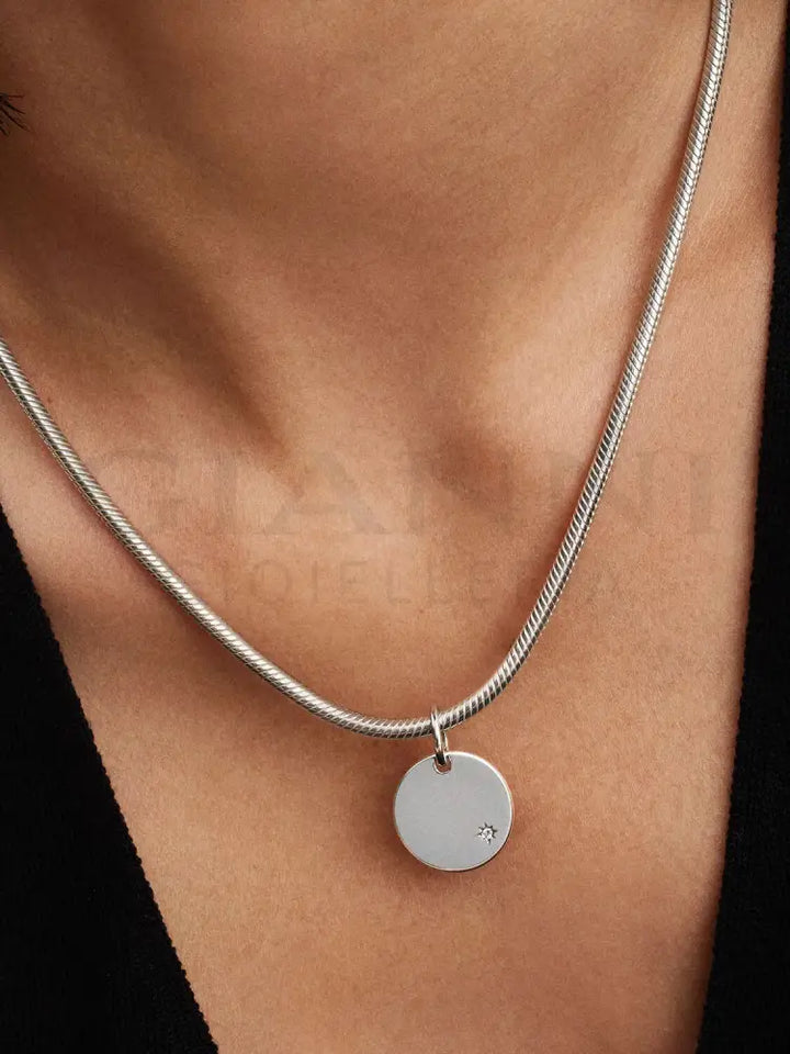 Charm Pandora - Pendente Medaglia con diamante creato in laboratorio da incidere Charm