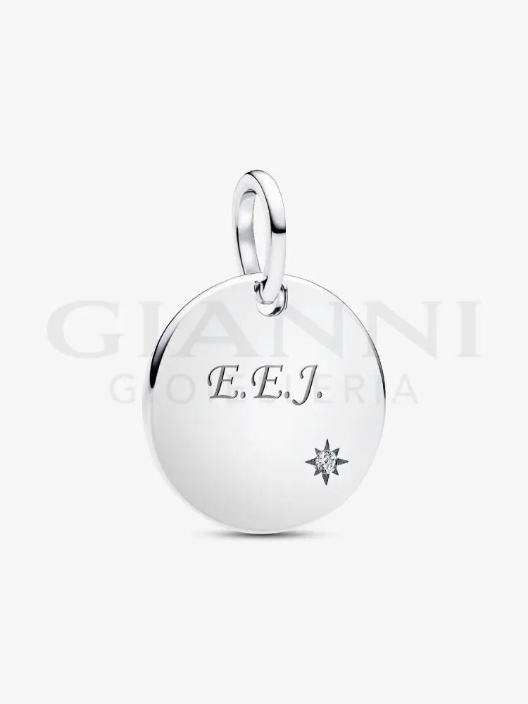 Charm Pandora - Pendente Medaglia con diamante creato in laboratorio da incidere Charm