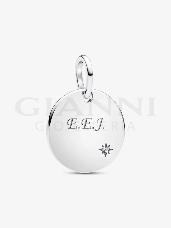 Charm Pandora - Pendente Medaglia con diamante creato in laboratorio da incidere Charm