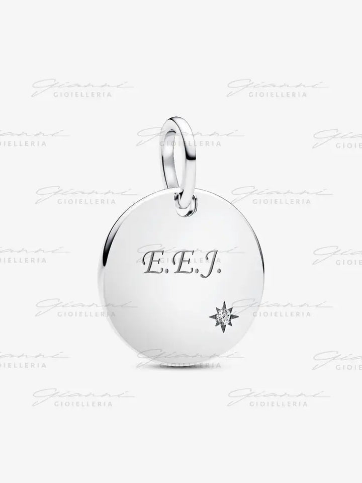 Charm Pandora - Pendente Medaglia con diamante creato in laboratorio da incidere Charm