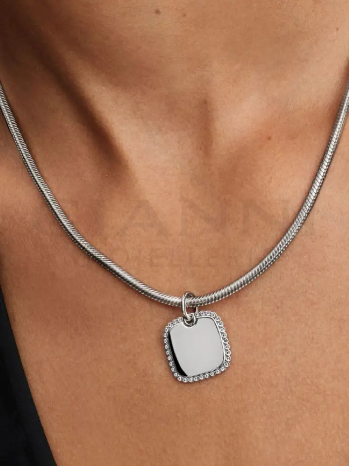 Charm Pandora - Pendente Medaglia Quadrata Luminosa da incidere in Argento Charm