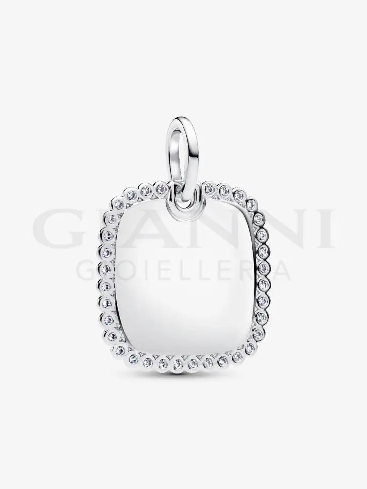 Charm Pandora - Pendente Medaglia Quadrata Luminosa da incidere in Argento Charm
