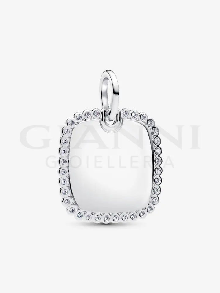 Charm Pandora - Pendente Medaglia Quadrata Luminosa da incidere in Argento Charm