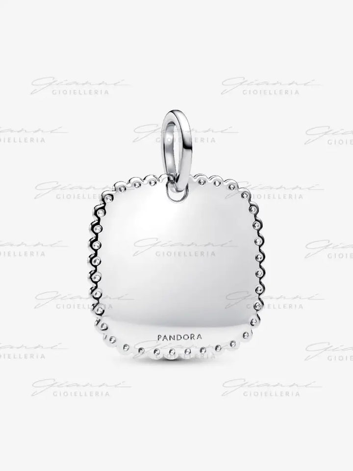 Charm Pandora - Pendente Medaglia Quadrata Luminosa da incidere in Argento Charm