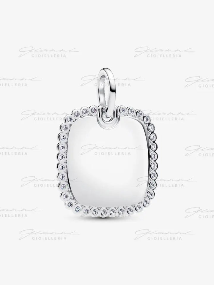 Charm Pandora - Pendente Medaglia Quadrata Luminosa da incidere in Argento Charm