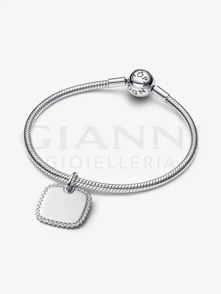 Charm Pandora - Pendente Medaglia Quadrata Luminosa da incidere in Argento Charm