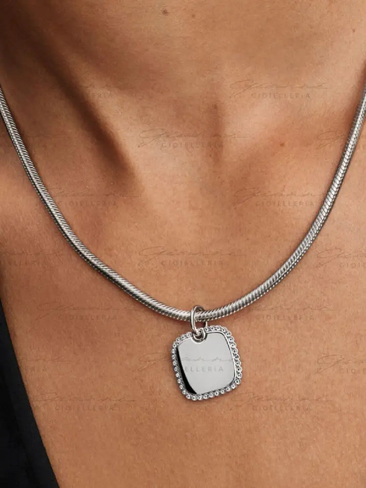 Charm Pandora - Pendente Medaglia Quadrata Luminosa da incidere in Argento Charm