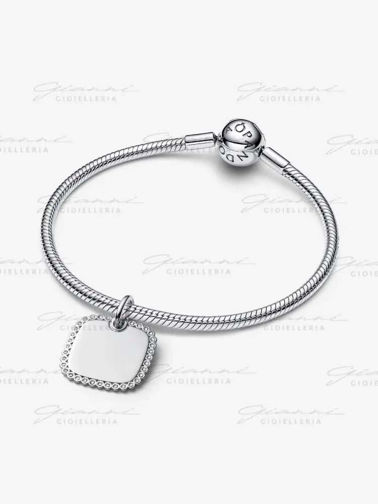 Charm Pandora - Pendente Medaglia Quadrata Luminosa da incidere in Argento Charm