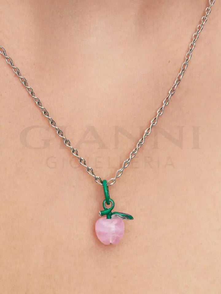Charm Pandora - Pendente Mela Rosa Vetro di Murano - Charm