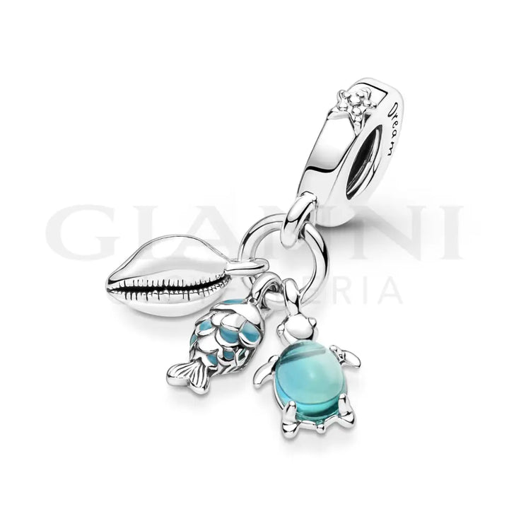 Charm Pandora - Pendente Pesciolino Tartaruga Marina e Conchiglia Charm