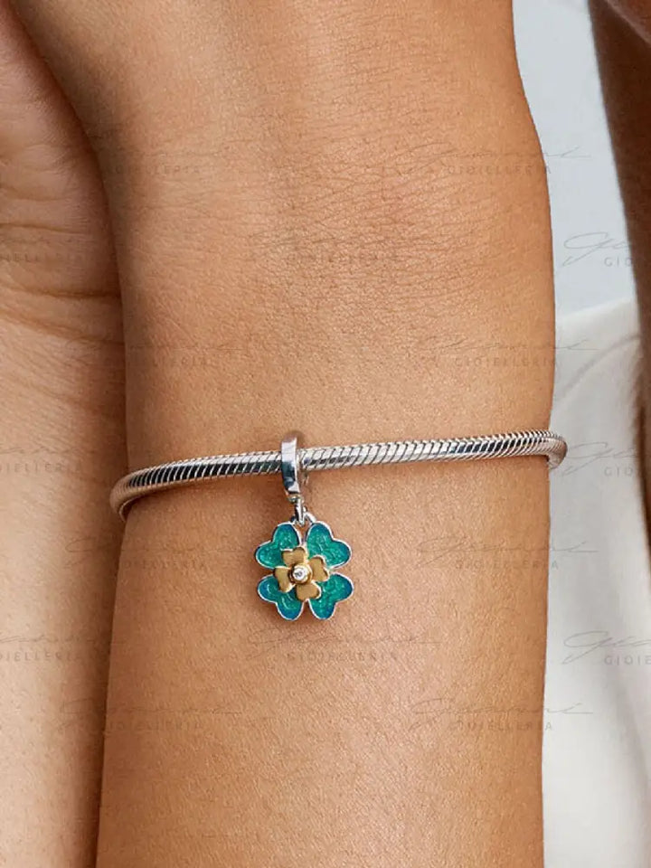 Charm Pandora - Pendente Quadrifoglio Girevole con diamante creato in laboratorio Charm