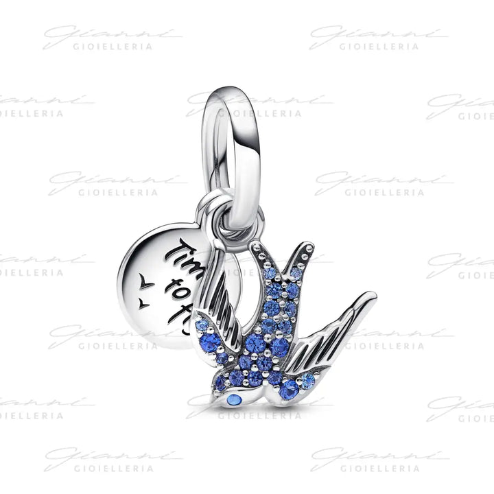 Charm Pandora - Pendente Rondine Pietre Blu Charm