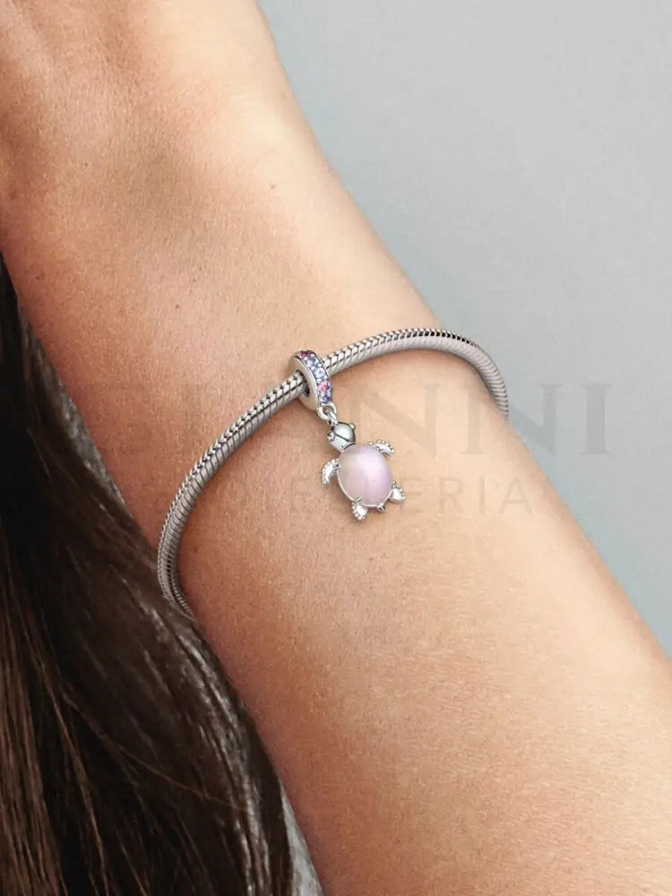 Charm Pandora - Pendente Tartaruga Marina Rosa Vetro di Murano Charm