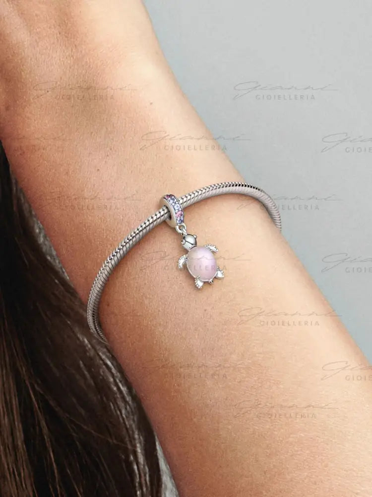 Charm Pandora - Pendente Tartaruga Marina Rosa Vetro di Murano Charm