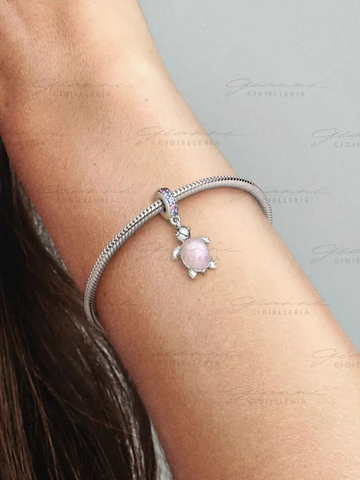 Charm Pandora - Pendente Tartaruga Marina Rosa Vetro di Murano Charm