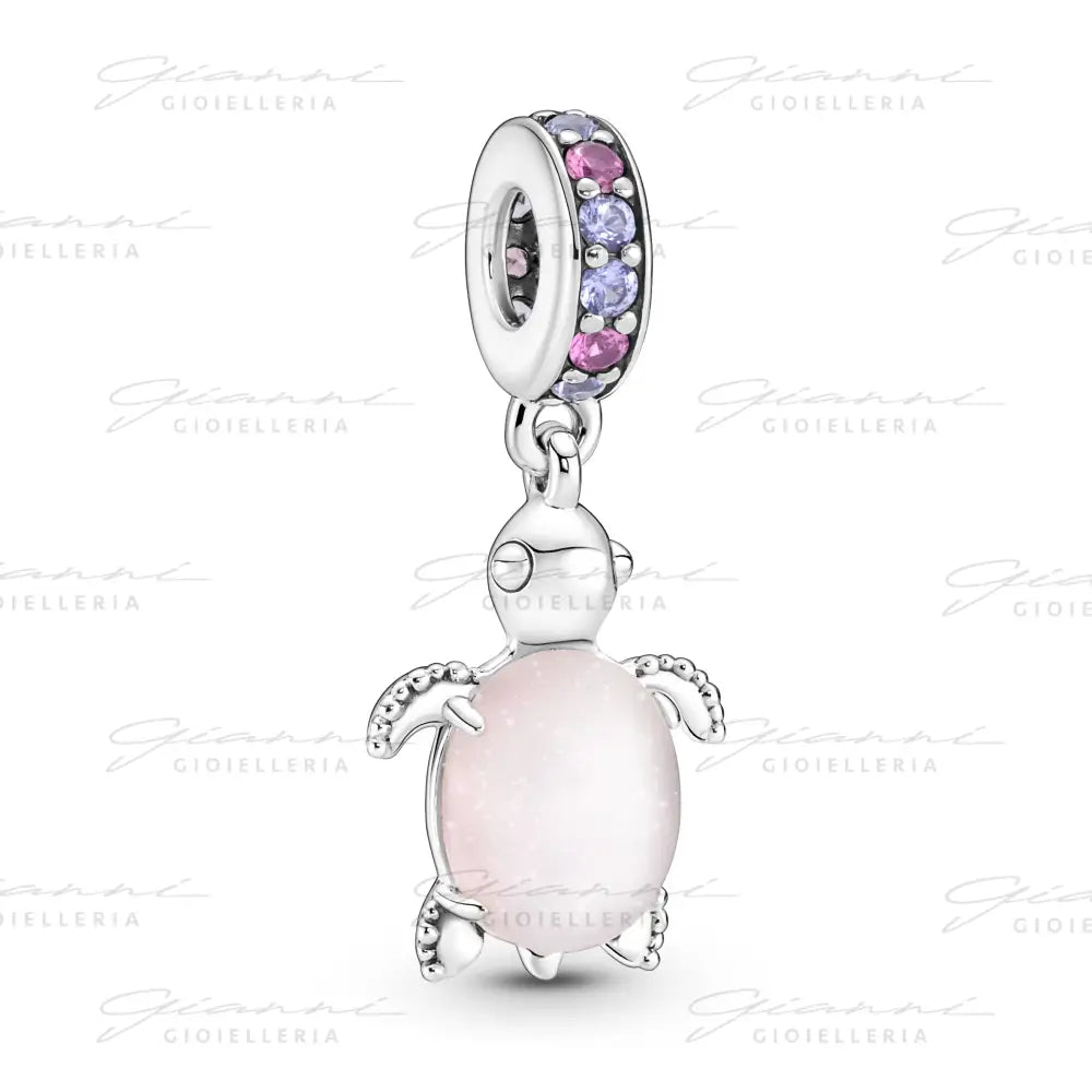 Charm Pandora - Pendente Tartaruga Marina Rosa Vetro di Murano Charm