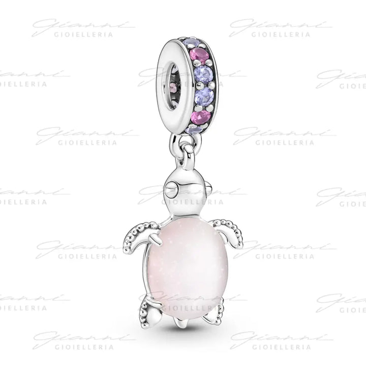 Charm Pandora - Pendente Tartaruga Marina Rosa Vetro di Murano Charm