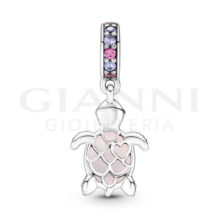 Charm Pandora - Pendente Tartaruga Marina Rosa Vetro di Murano Charm