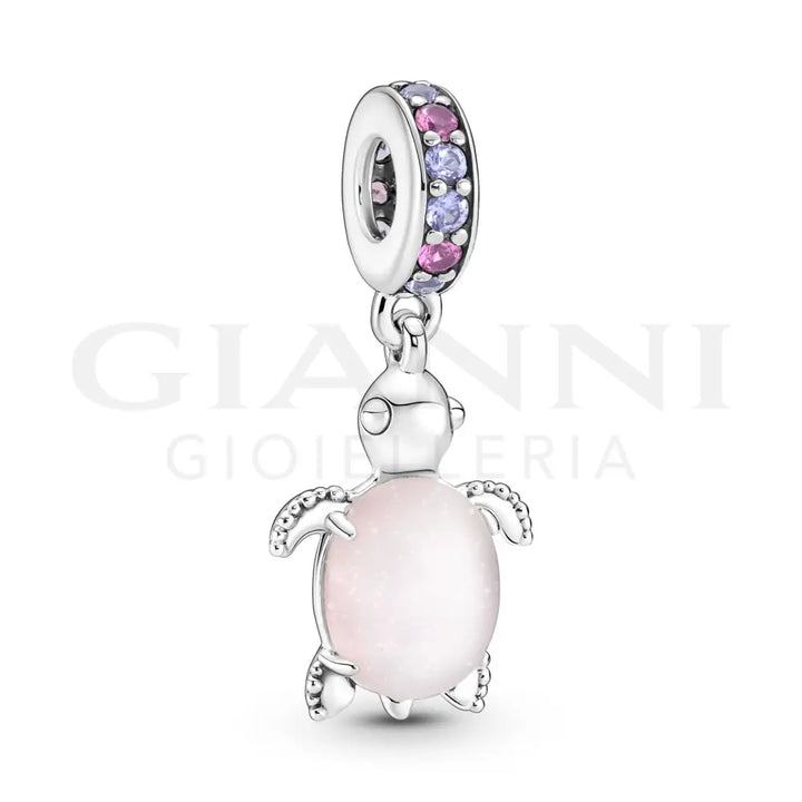 Charm Pandora - Pendente Tartaruga Marina Rosa Vetro di Murano Charm