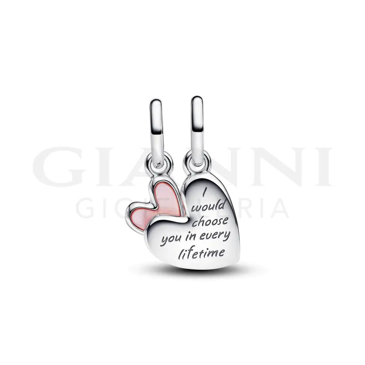 Charm Pandora - Pendente Unione di Cuori Mamma e Figlia divisibile Charm