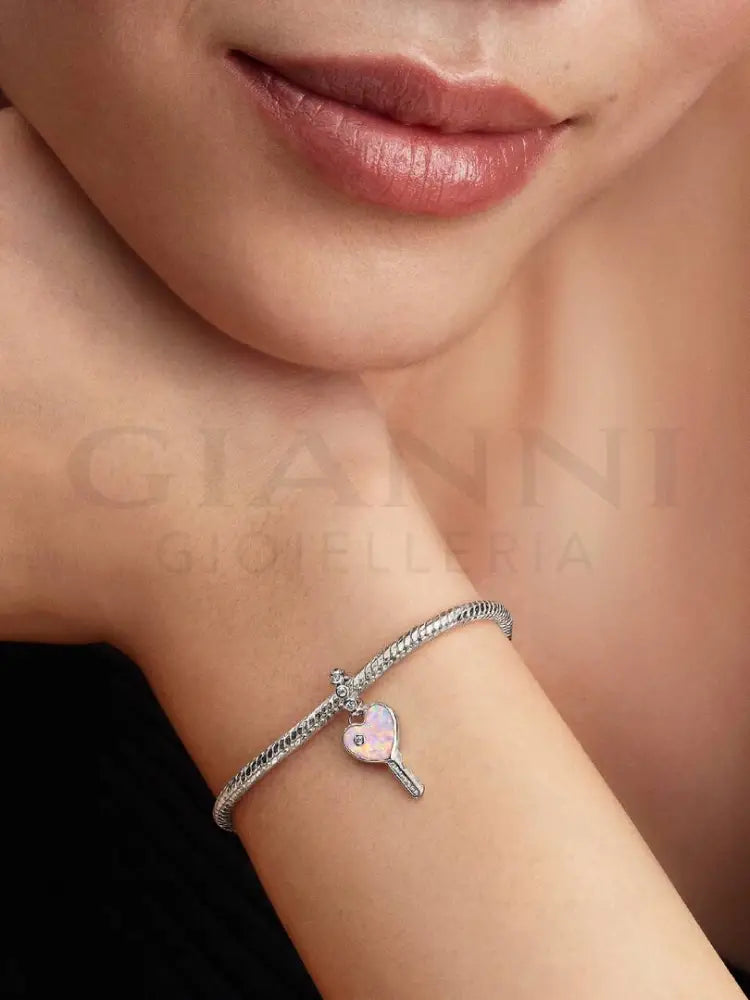 Charm Pendente Pandora - Chiave a Cuore Opale Rosa Charm