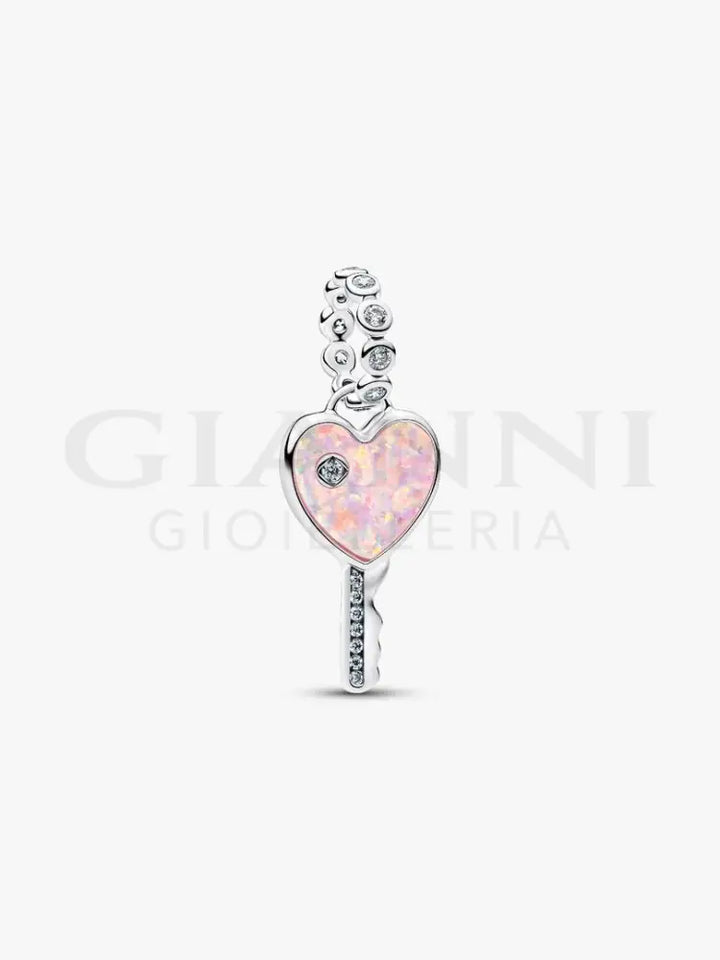 Charm Pendente Pandora - Chiave a Cuore Opale Rosa Charm