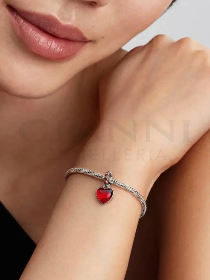 Charm Pendente Pandora - Doppio Cuore Vetro di Murano Rosso Charm
