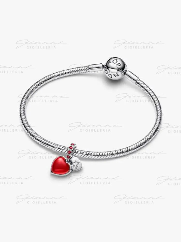 Charm Pendente Pandora - Doppio Cuore Vetro di Murano Rosso Charm