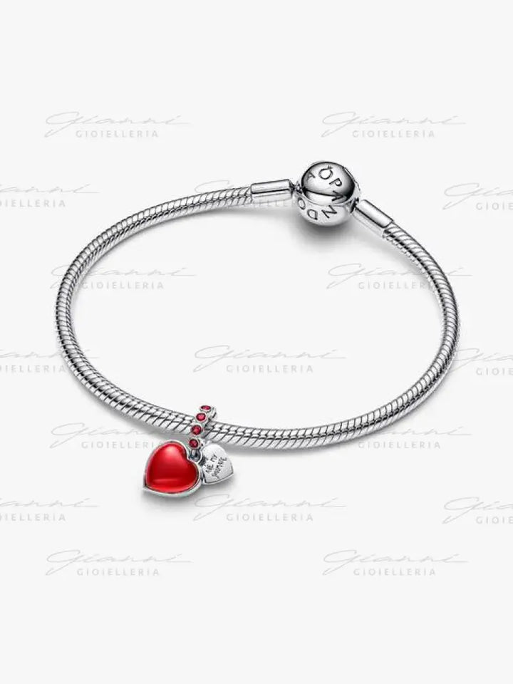Charm Pendente Pandora - Doppio Cuore Vetro di Murano Rosso Charm