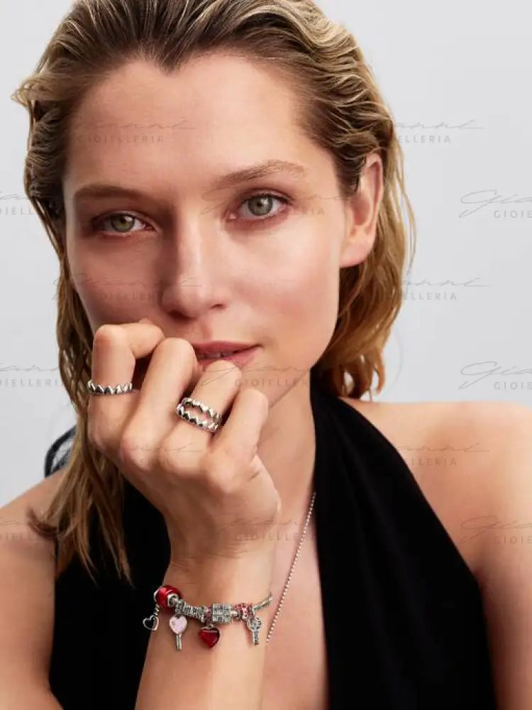 Charm Pendente Pandora - Doppio Cuore Vetro di Murano Rosso Charm