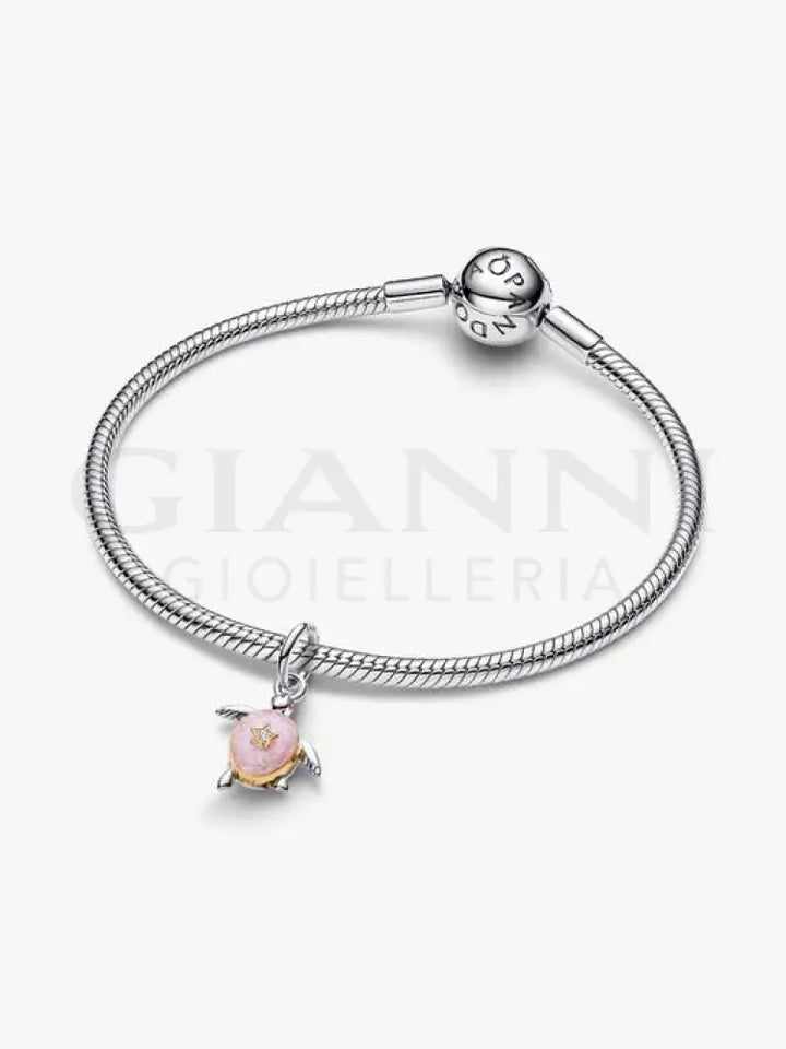 Charm Pendente Pandora - Tartaruga Marina Rosa con diamante creato in laboratorio Charm