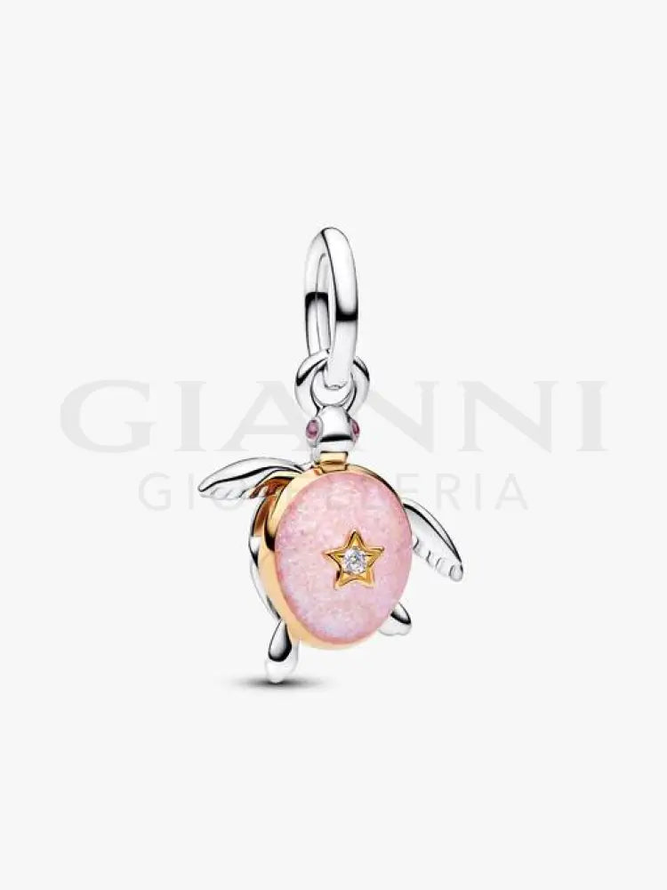 Charm Pendente Pandora - Tartaruga Marina Rosa con diamante creato in laboratorio Charm