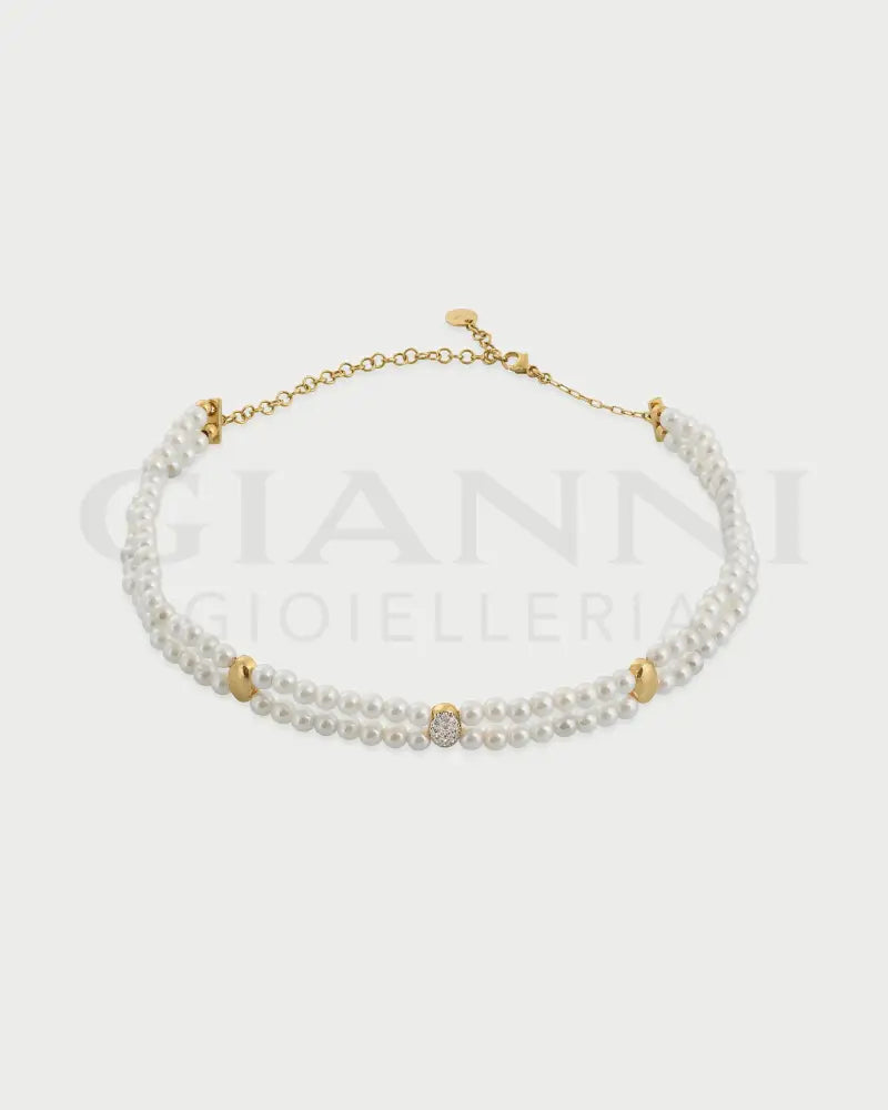 Choker Rue Des Mille - Elastico tripla ellissi Perla oro giallo Collane