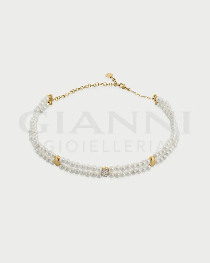 Choker Rue Des Mille - Elastico tripla ellissi Perla oro giallo Collane