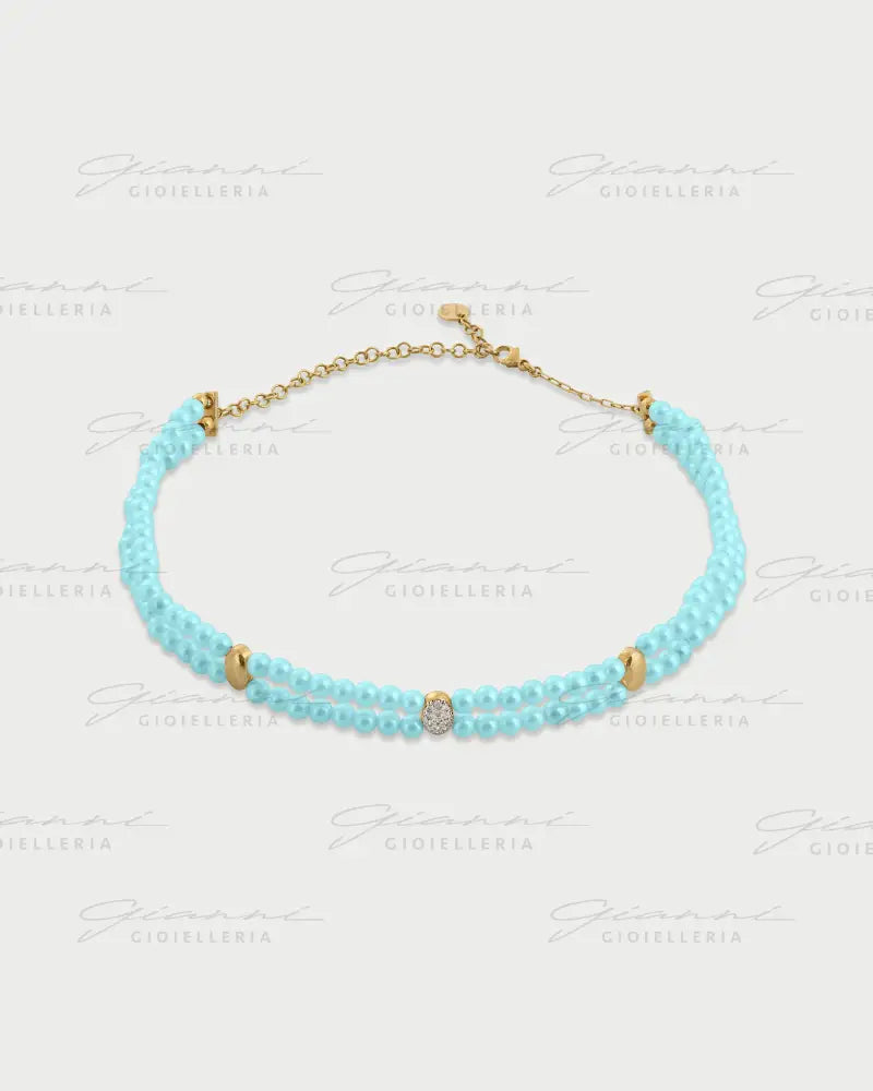 Choker Rue Des Mille - Elastico tripla ellissi Turchese oro giallo Collane