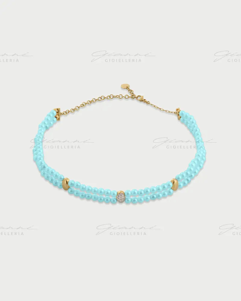 Choker Rue Des Mille - Elastico tripla ellissi Turchese oro giallo Collane