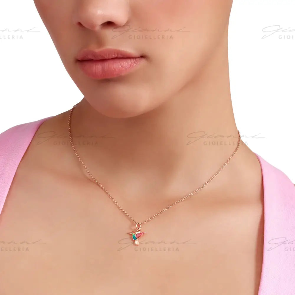 Ciondolo DoDo - Colibrì Oro Rosa e Smalto Charm