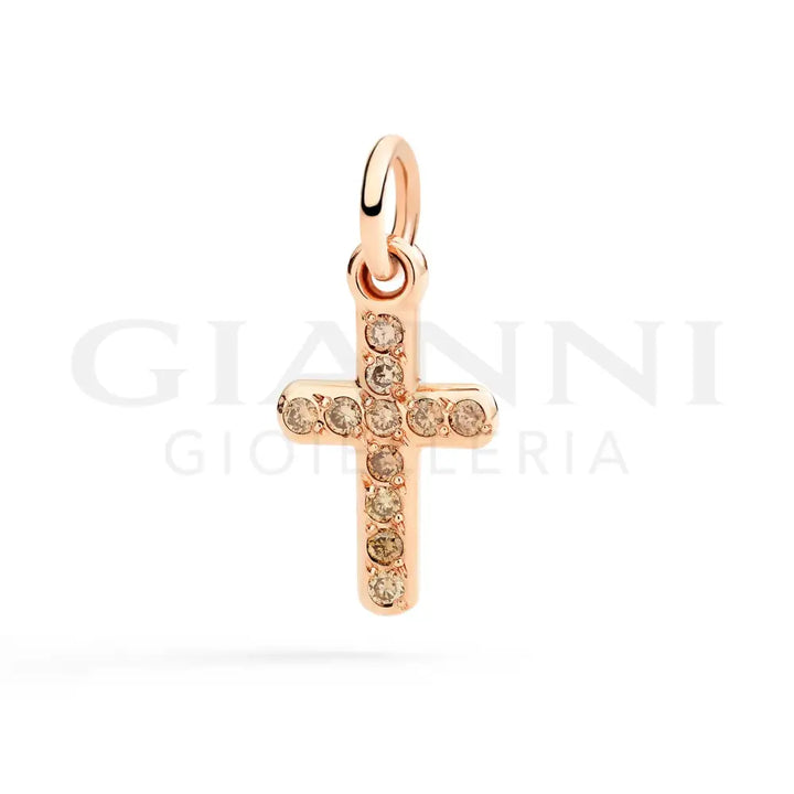 Ciondolo DoDo - Croce oro rosa & diamanti brown Charm
