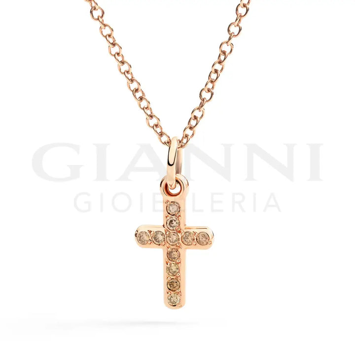 Ciondolo DoDo - Croce oro rosa & diamanti brown Charm